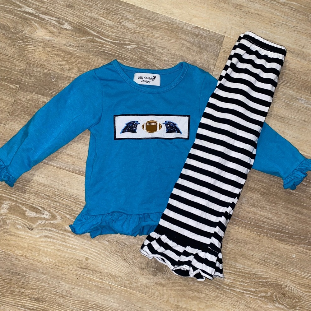 Smocked Carolina Panthers top and Striped Pants Set